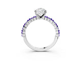 White gold Pear Cut Diamond Side Stone Solitaire Ring with Round with Tanzanite side stone and Four-Prong Setting_3