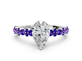 White gold Pear Cut Diamond Side Stone Solitaire Ring with Round with Tanzanite side stone and Four-Prong Setting_6