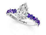 White gold Pear Cut Diamond Side Stone Solitaire Ring with Round with Tanzanite side stone and Four-Prong Setting_7