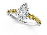 White gold Pear Cut Diamond Side Stone Solitaire Ring with Round with Yellow Sapphire side stone and Four-Prong Setting_13