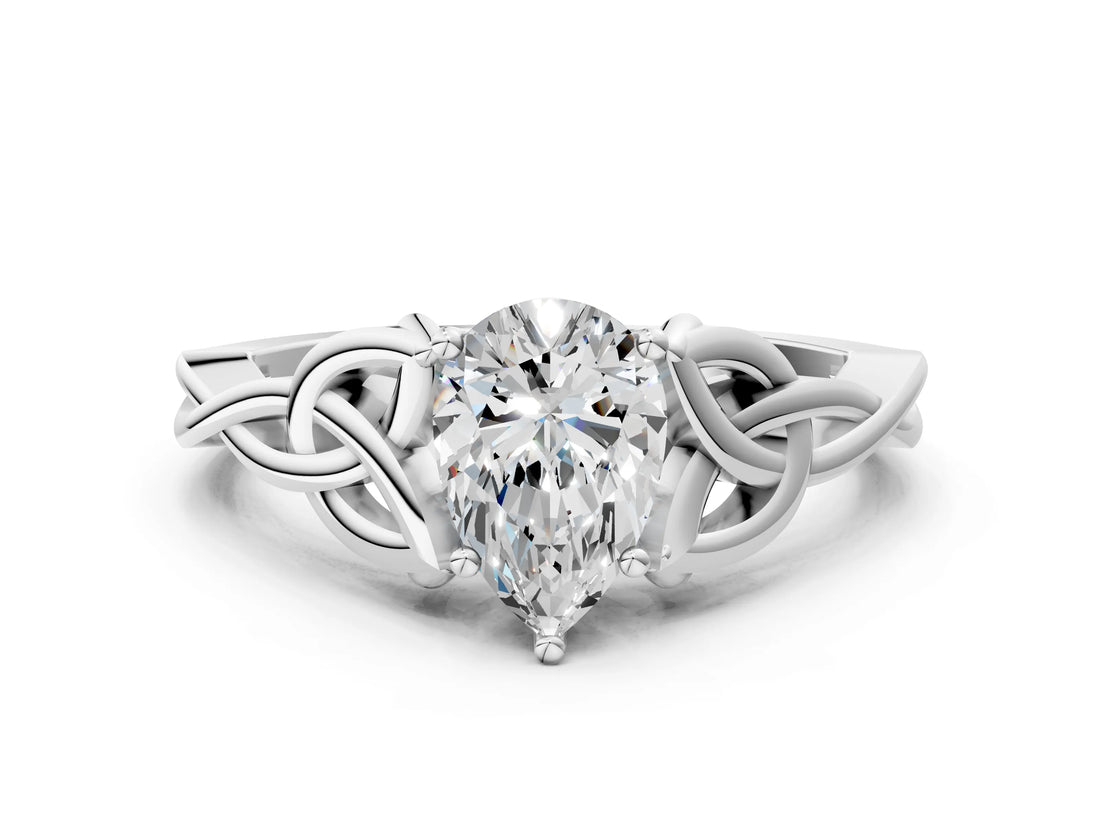 White gold Pear Cut Diamond Solitaire Celtic Knot Ring with Four-Prong Setting_72