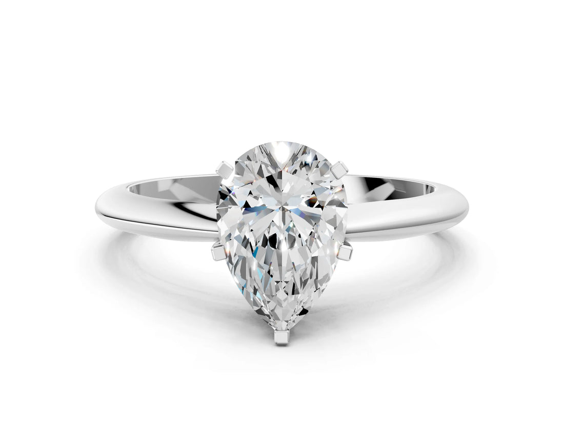 White gold Pear Cut Diamond Solitaire Engagement Ring with Classic Band and Four-Prong Setting_187