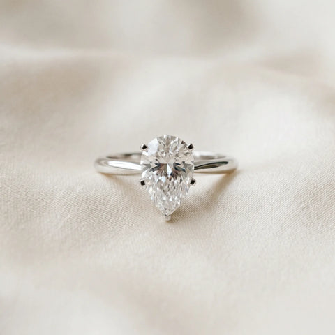 14K White Gold 2.51 Carat D VVS2 Pear Diamond Solitaire Engagement Ring with Classic Band and Four-Prong Setting