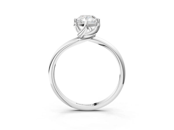 White Gold Pear-Shaped Bypass Solitaire Engagement Ring Setting with Plain Band