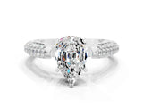 White gold Pear Cut Diamond Solitaire Engagement Ring with Pavé Band and Four-Prong Setting