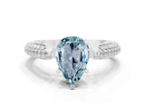 White gold Pear Cut Diamond Solitaire Engagement Ring with Pavé Band and Four-Prong Setting