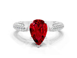 White gold Pear Cut Diamond Solitaire Engagement Ring with Pavé Band and Four-Prong Setting