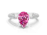 White gold Pear Cut Diamond Solitaire Engagement Ring with Pavé Band and Four-Prong Setting