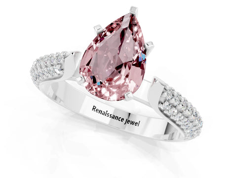 White gold Pear Cut Diamond Solitaire Engagement Ring with Pavé Band and Four-Prong Setting_1