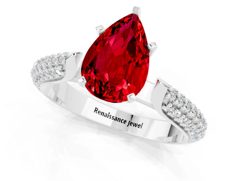 White gold Pear Cut Diamond Solitaire Engagement Ring with Pavé Band and Four-Prong Setting_1