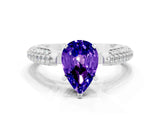 White gold Pear Cut Diamond Solitaire Engagement Ring with Pavé Band and Four-Prong Setting