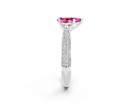 White gold Pear Cut Diamond Solitaire Engagement Ring with Pavé Band and Four-Prong Setting_2