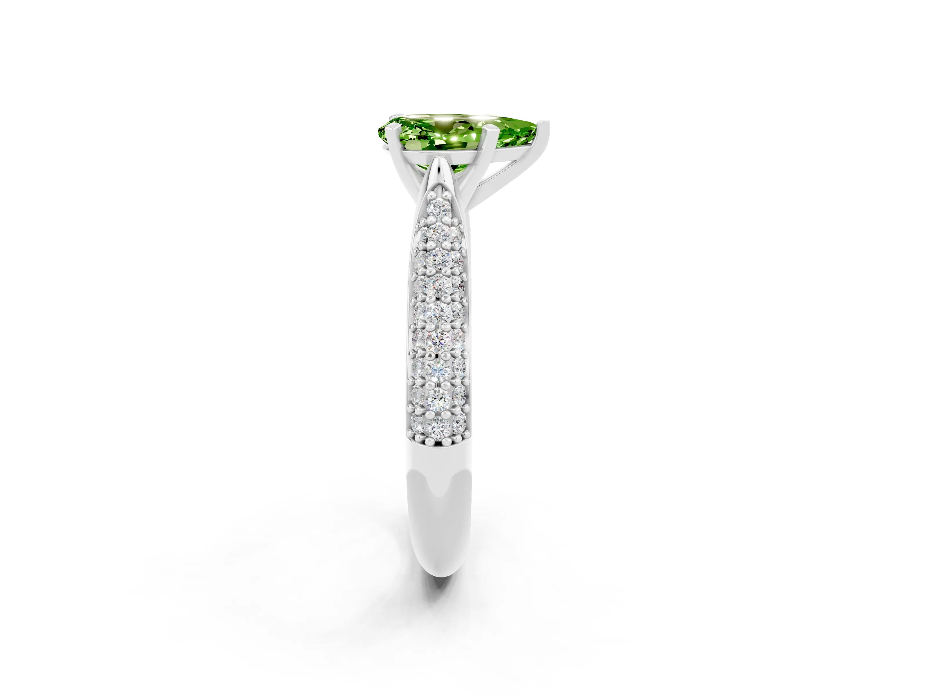 White gold Pear Cut Diamond Solitaire Engagement Ring with Pavé Band and Four-Prong Setting_2