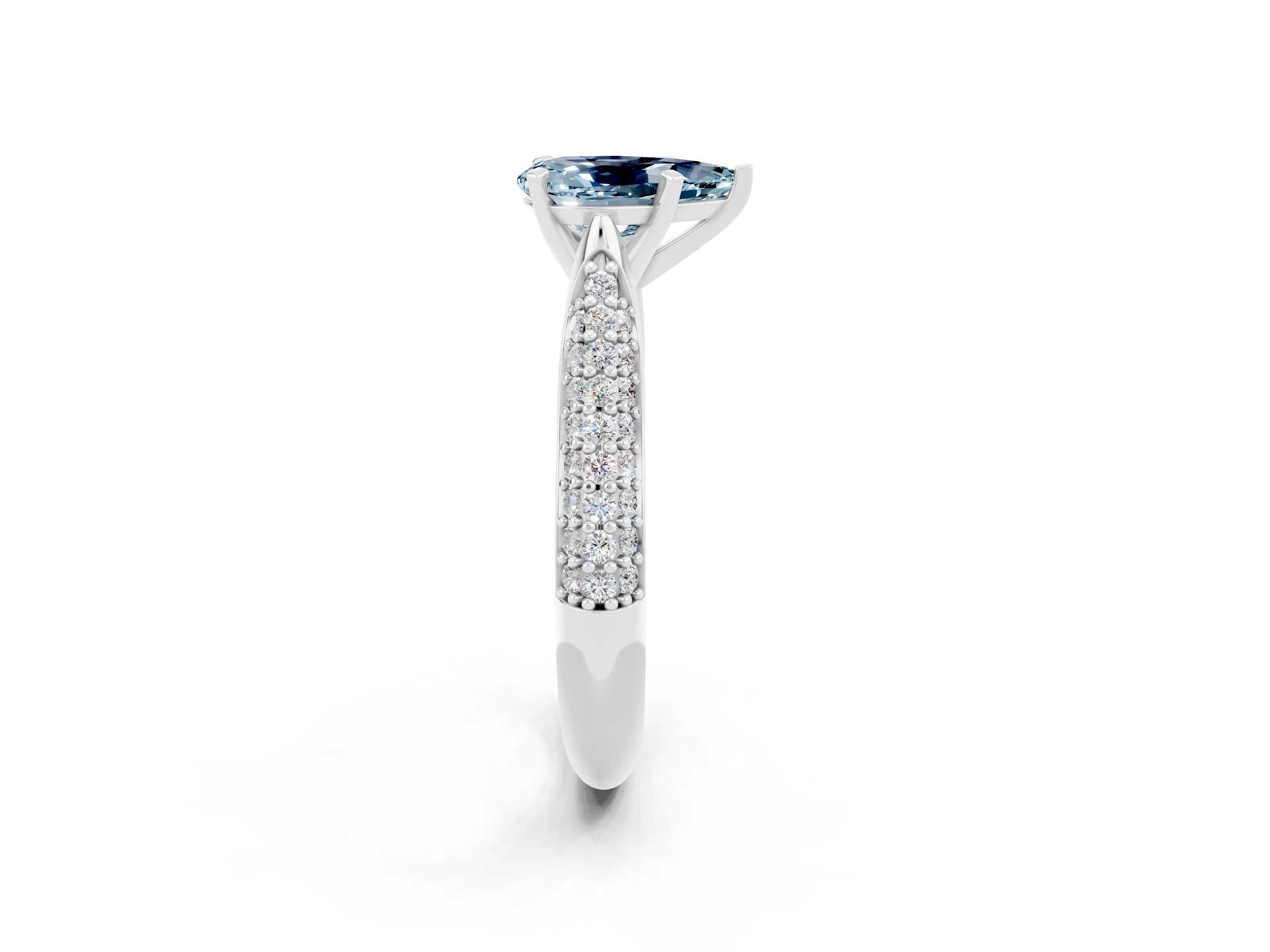 White gold Pear Cut Diamond Solitaire Engagement Ring with Pavé Band and Four-Prong Setting_2