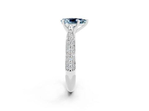 White gold Pear Cut Diamond Solitaire Engagement Ring with Pavé Band and Four-Prong Setting_2