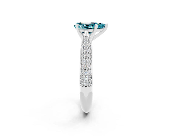 White gold Pear Cut Diamond Solitaire Engagement Ring with Pavé Band and Four-Prong Setting