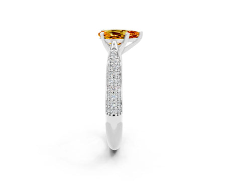 White gold Pear Cut Diamond Solitaire Engagement Ring with Pavé Band and Four-Prong Setting_2