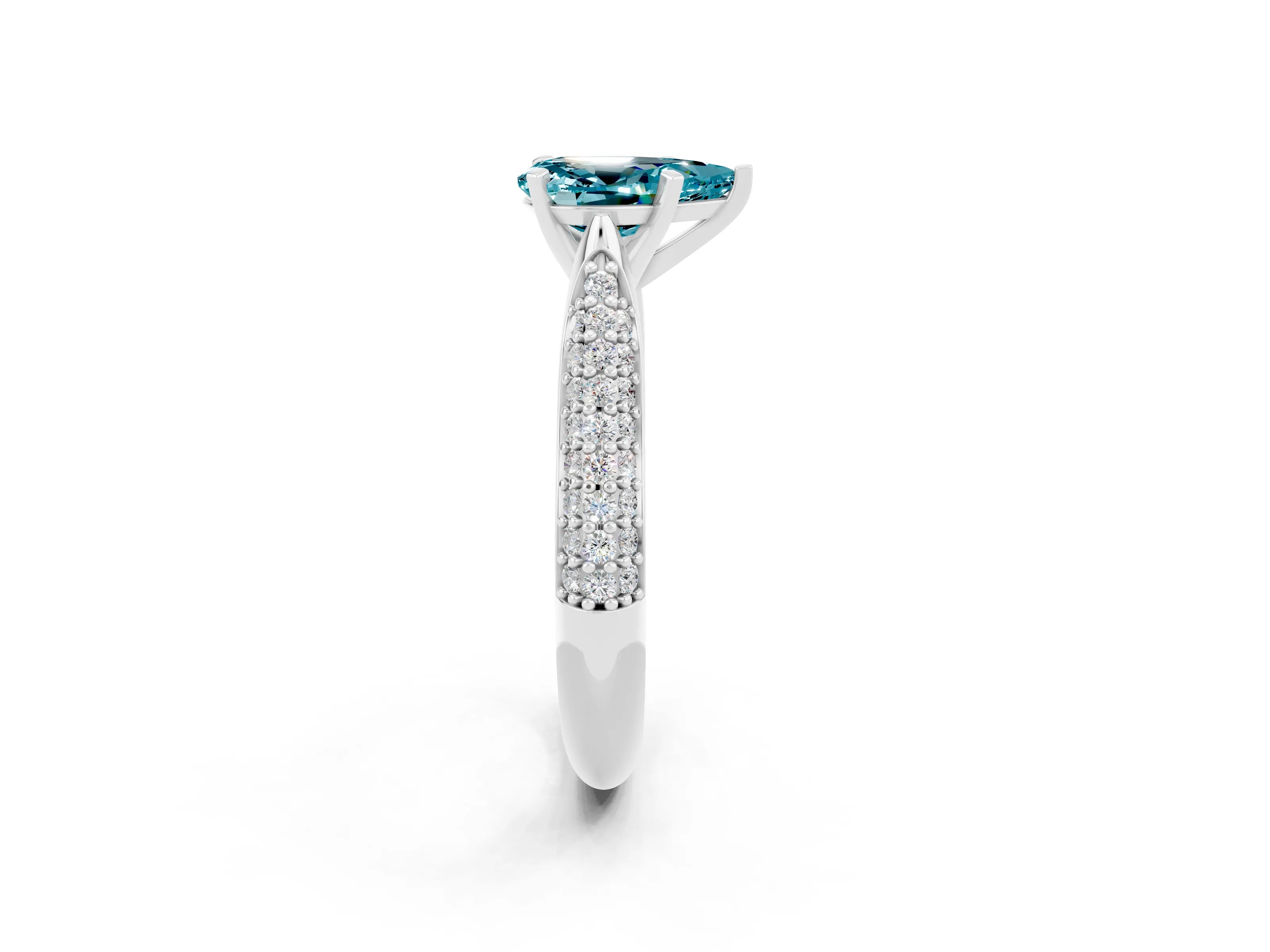 White gold Pear Cut Diamond Solitaire Engagement Ring with Pavé Band and Four-Prong Setting_2