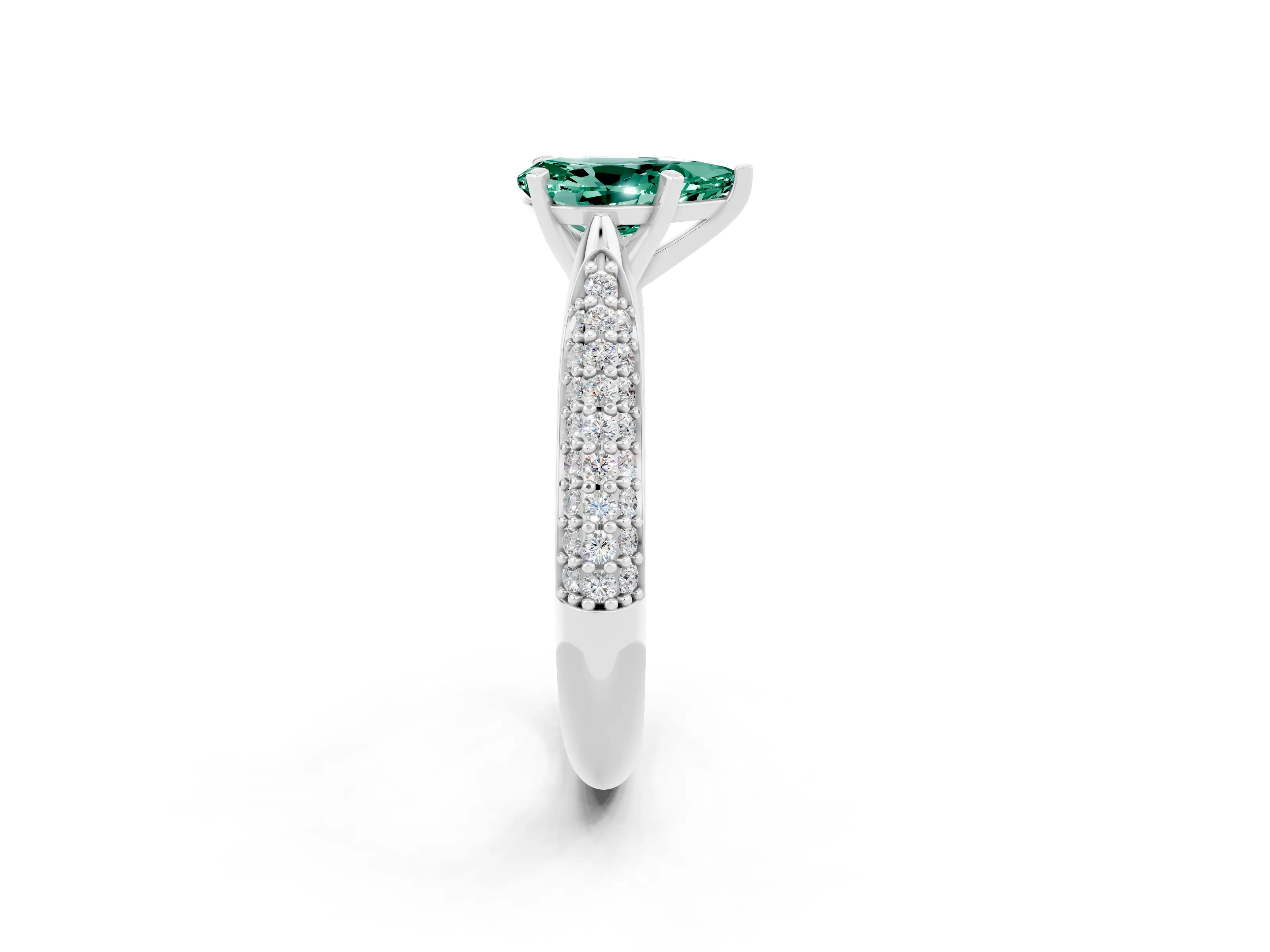 White gold Pear Cut Diamond Solitaire Engagement Ring with Pavé Band and Four-Prong Setting_2