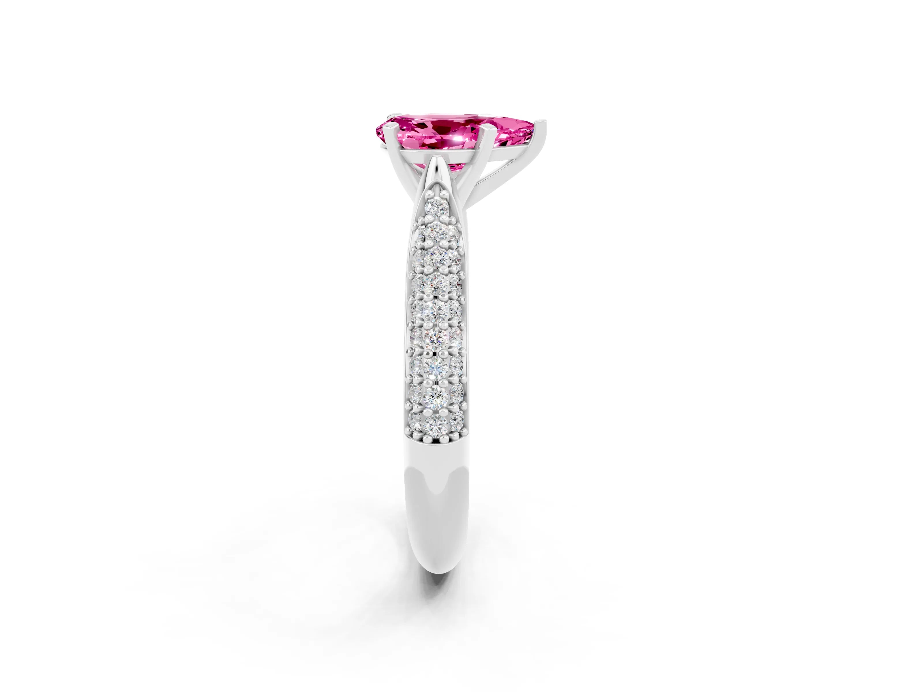 White gold Pear Cut Diamond Solitaire Engagement Ring with Pavé Band and Four-Prong Setting_2
