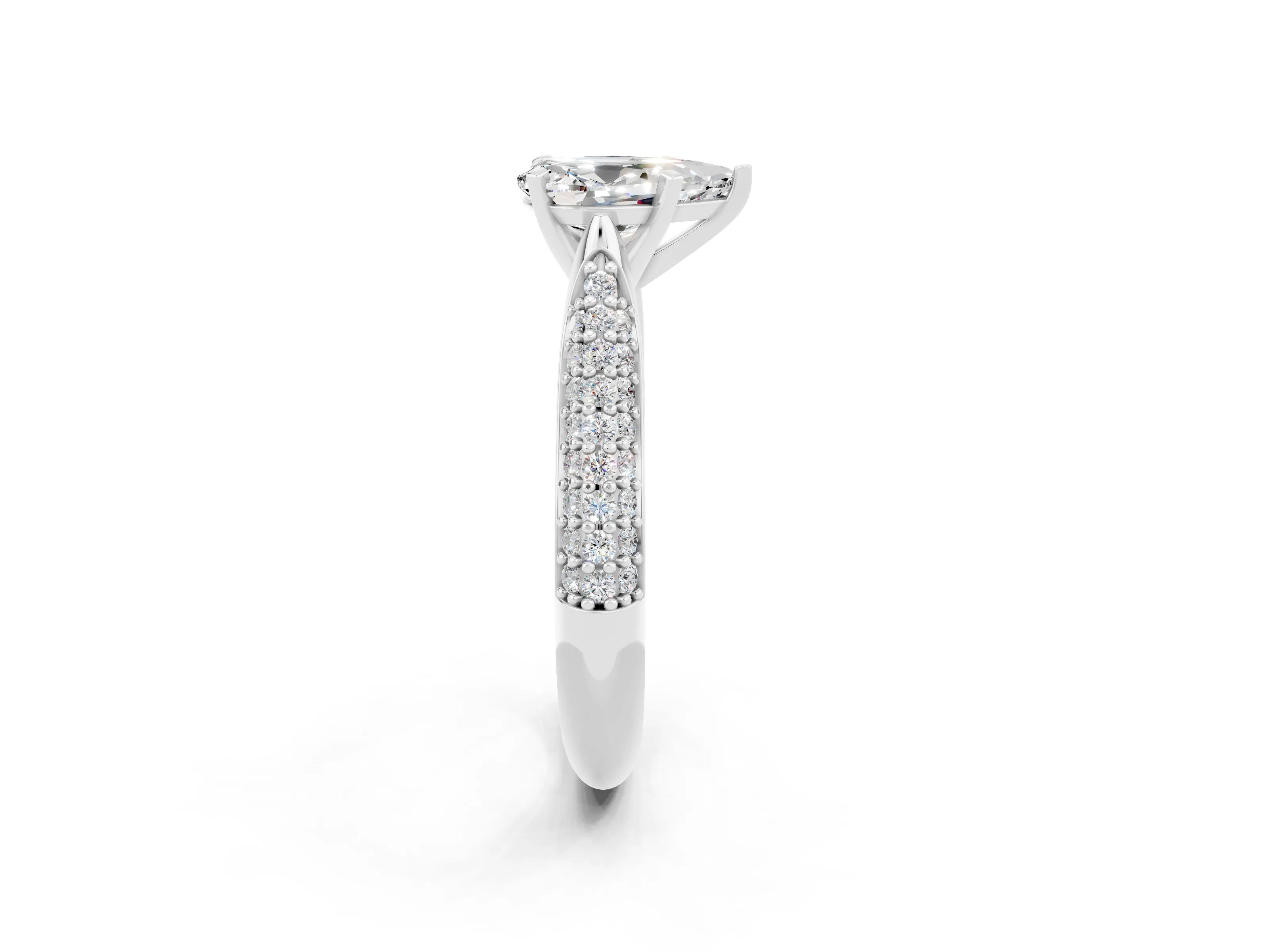 White gold Pear Cut Diamond Solitaire Engagement Ring with Pavé Band and Four-Prong Setting_2