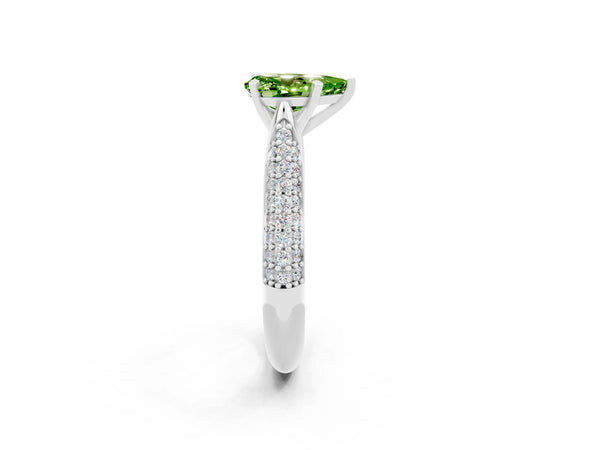 Silver Pear Cut Diamond Solitaire Engagement Ring with Pavé Band and Four-Prong Setting