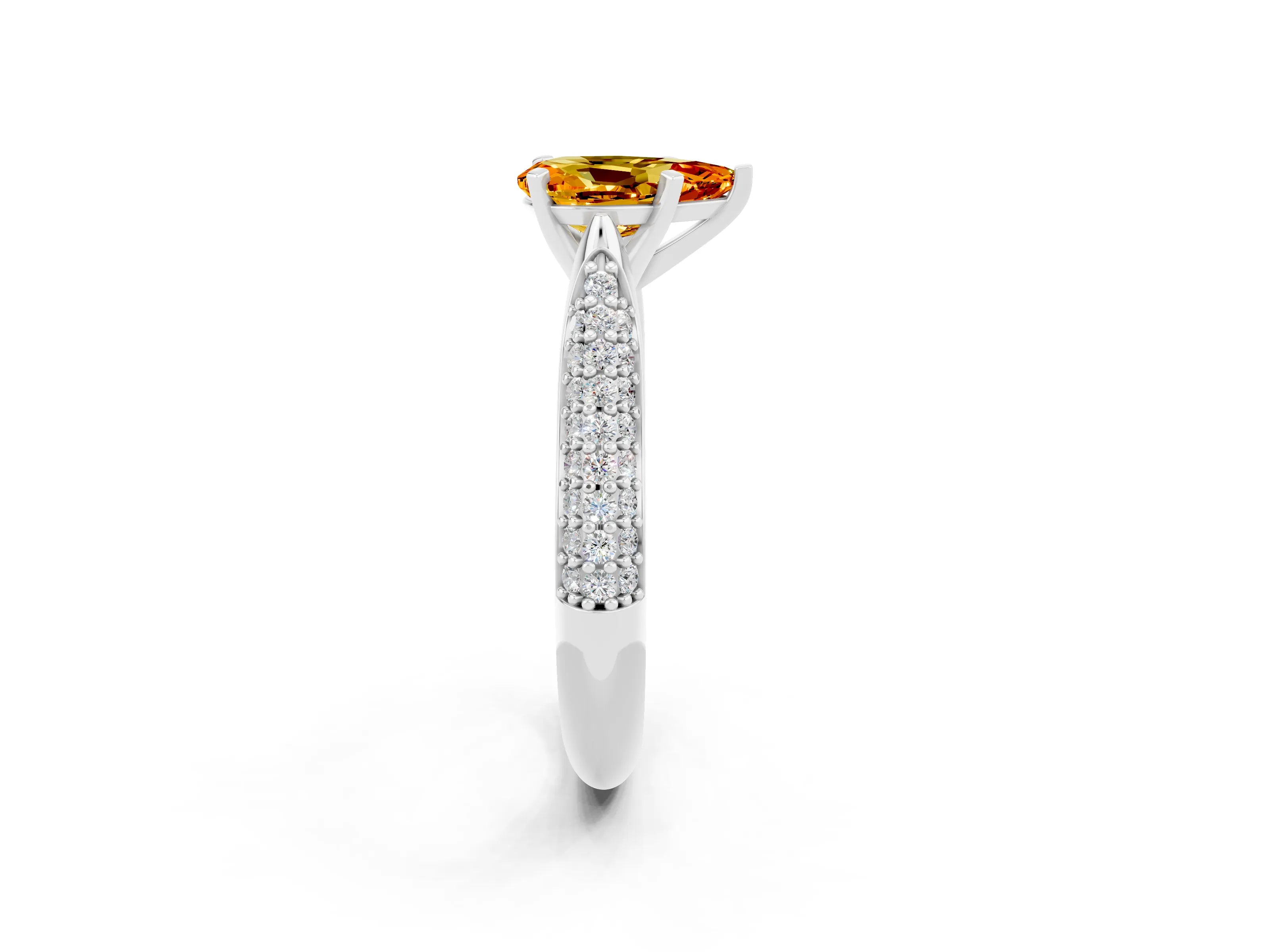 White gold Pear Cut Diamond Solitaire Engagement Ring with Pavé Band and Four-Prong Setting_2