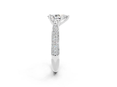 White gold Pear Cut Diamond Solitaire Engagement Ring with Pavé Band and Four-Prong Setting_2