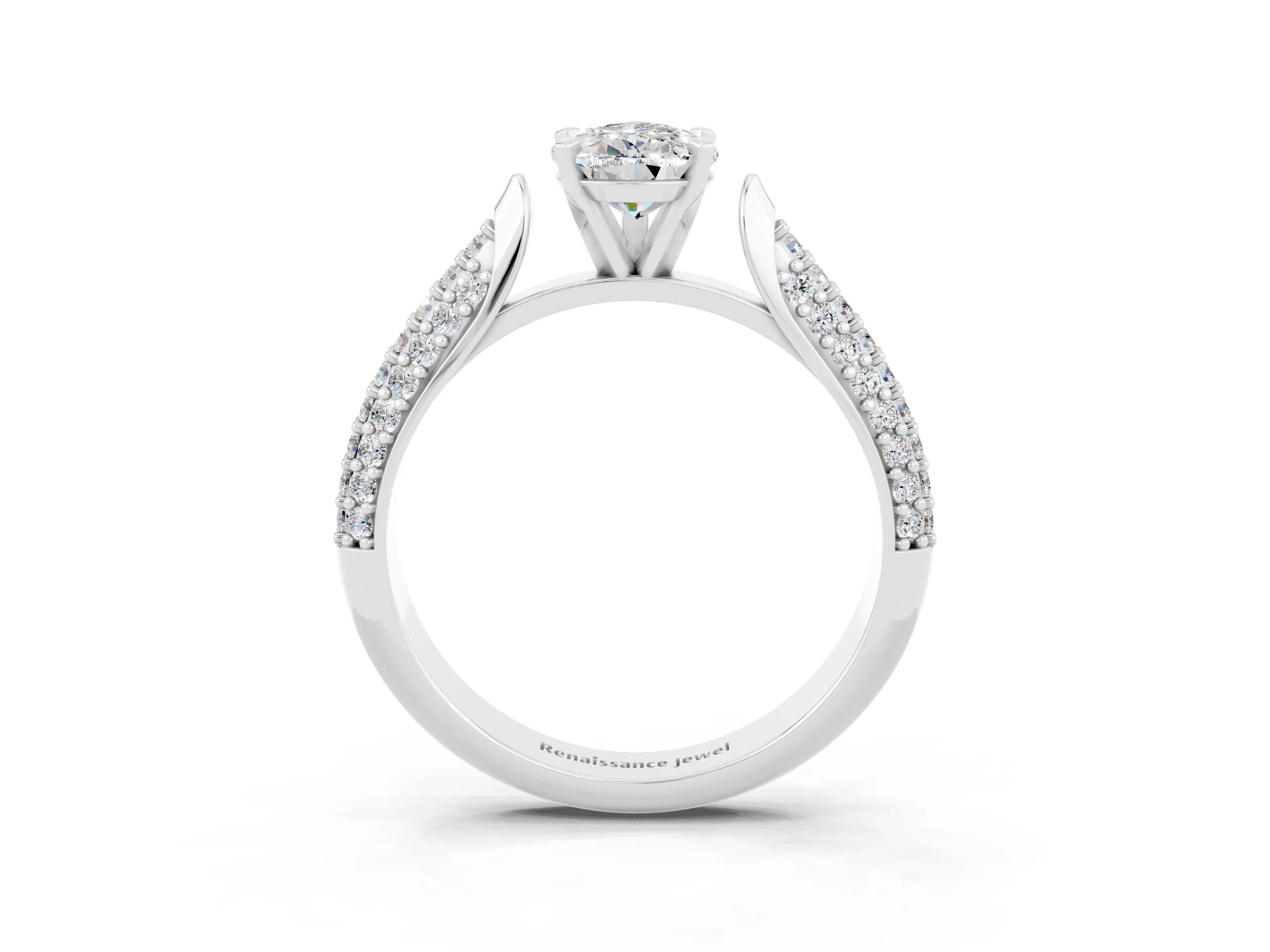 White gold Pear Cut Diamond Solitaire Engagement Ring with Pavé Band and Four-Prong Setting_3