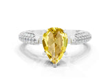 White gold Pear Cut Diamond Solitaire Engagement Ring with Pavé Band and Four-Prong Setting