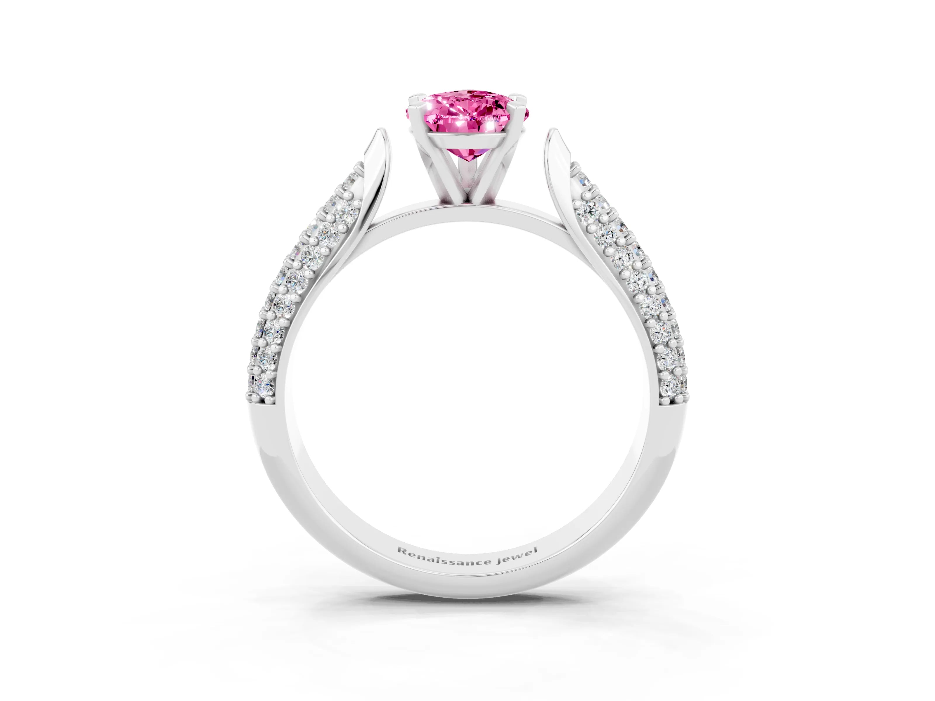 White gold Pear Cut Diamond Solitaire Engagement Ring with Pavé Band and Four-Prong Setting_3