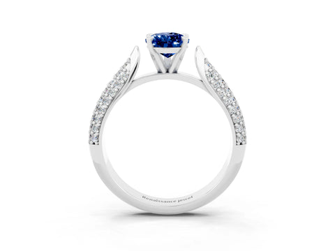 White gold Pear Cut Diamond Solitaire Engagement Ring with Pavé Band and Four-Prong Setting_3