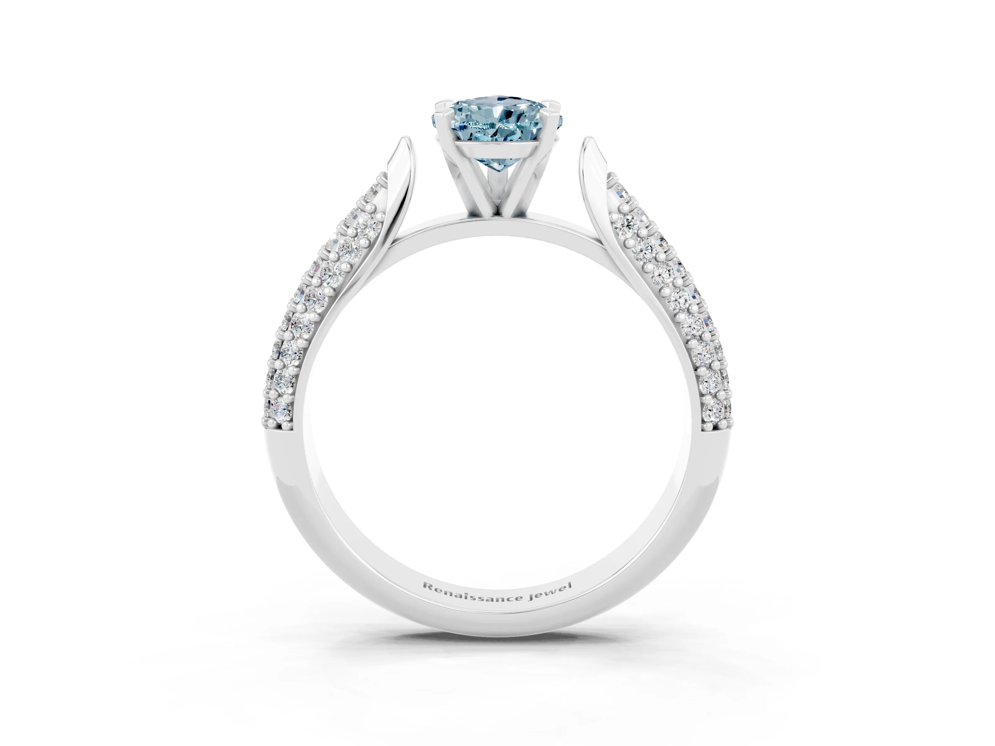 White gold Pear Cut Diamond Solitaire Engagement Ring with Pavé Band and Four-Prong Setting_3