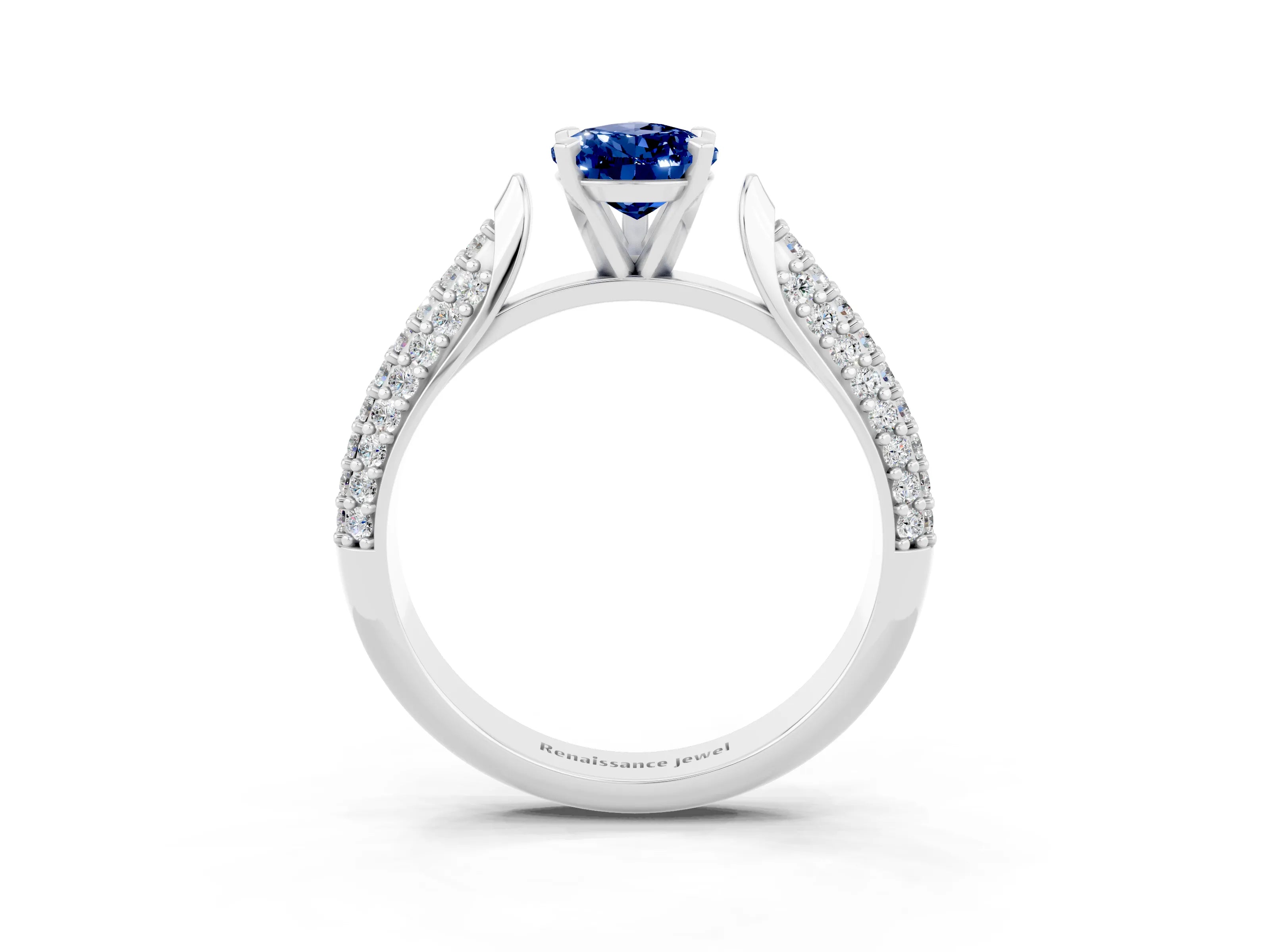 White gold Pear Cut Diamond Solitaire Engagement Ring with Pavé Band and Four-Prong Setting_3