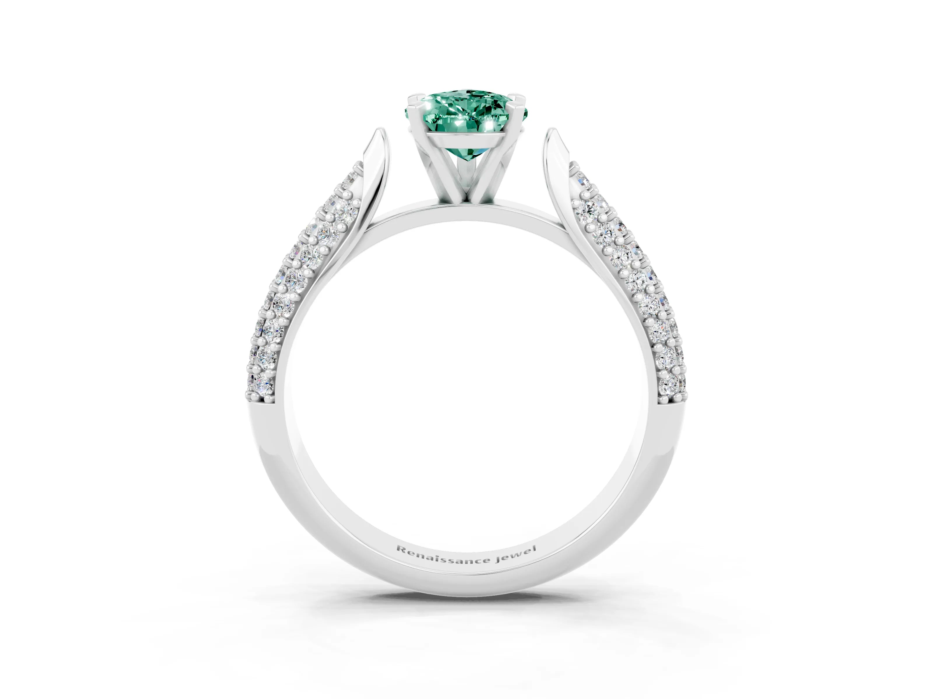 White gold Pear Cut Diamond Solitaire Engagement Ring with Pavé Band and Four-Prong Setting_3