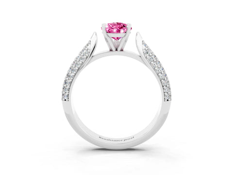 White gold Pear Cut Diamond Solitaire Engagement Ring with Pavé Band and Four-Prong Setting_3
