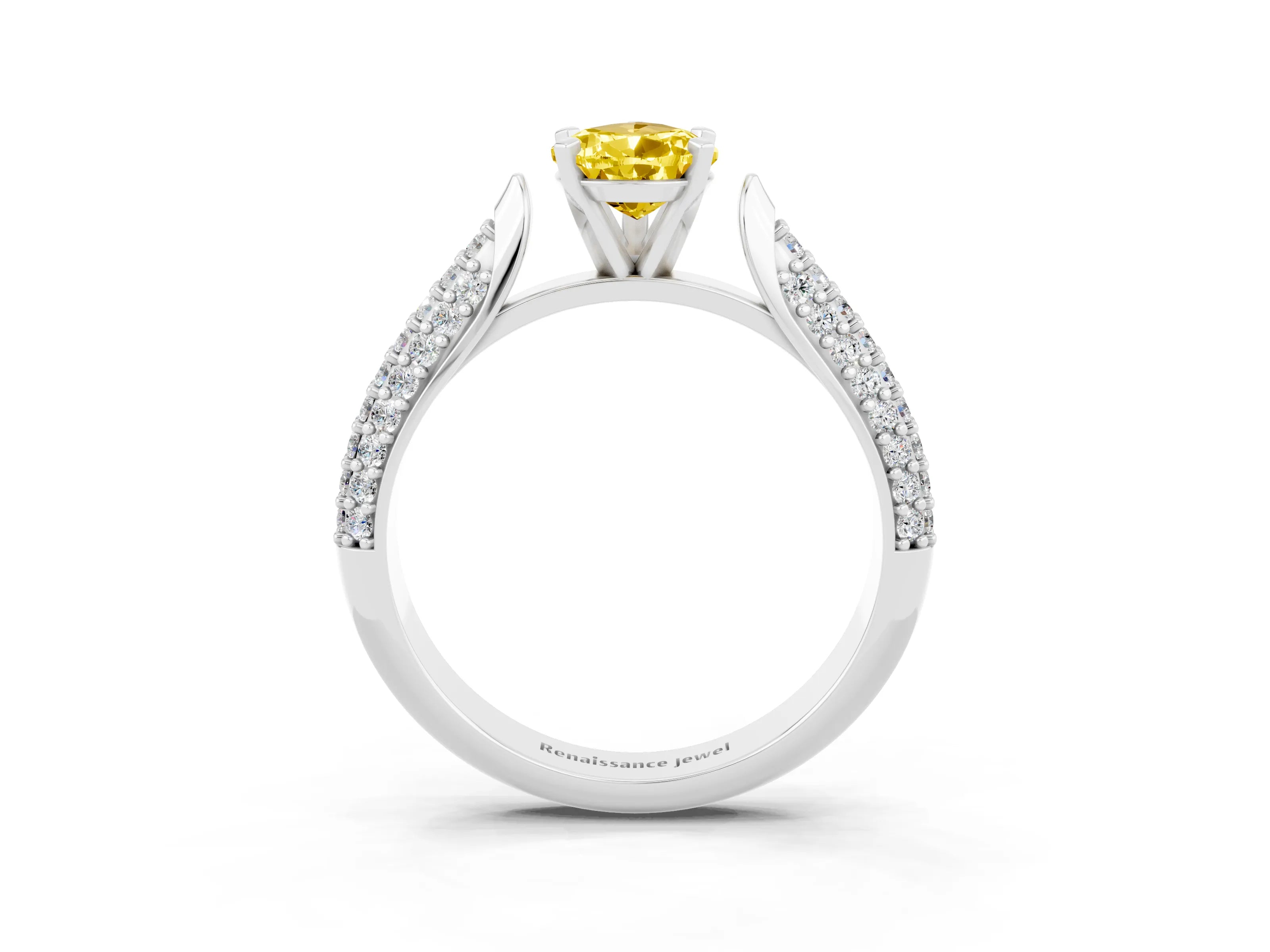 White gold Pear Cut Diamond Solitaire Engagement Ring with Pavé Band and Four-Prong Setting_3