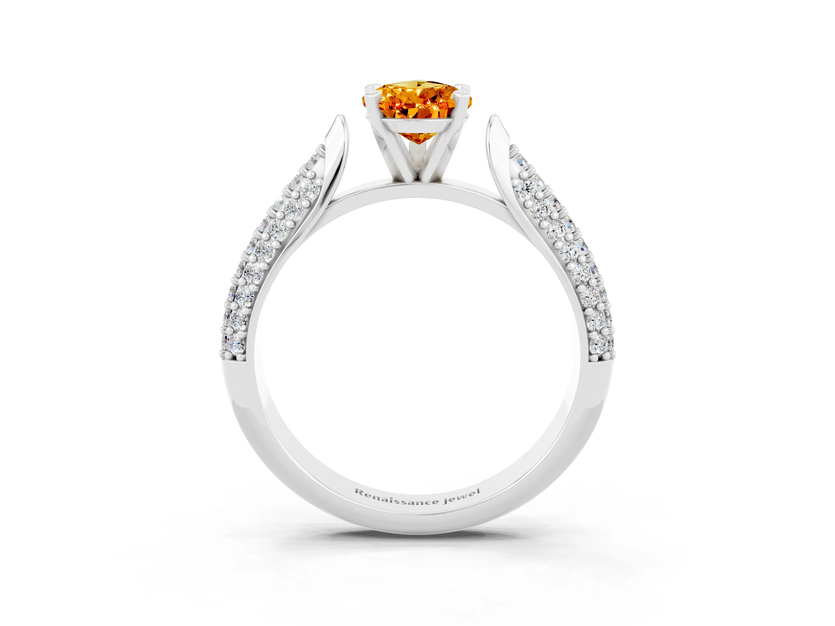 White gold Pear Cut Diamond Solitaire Engagement Ring with Pavé Band and Four-Prong Setting_3