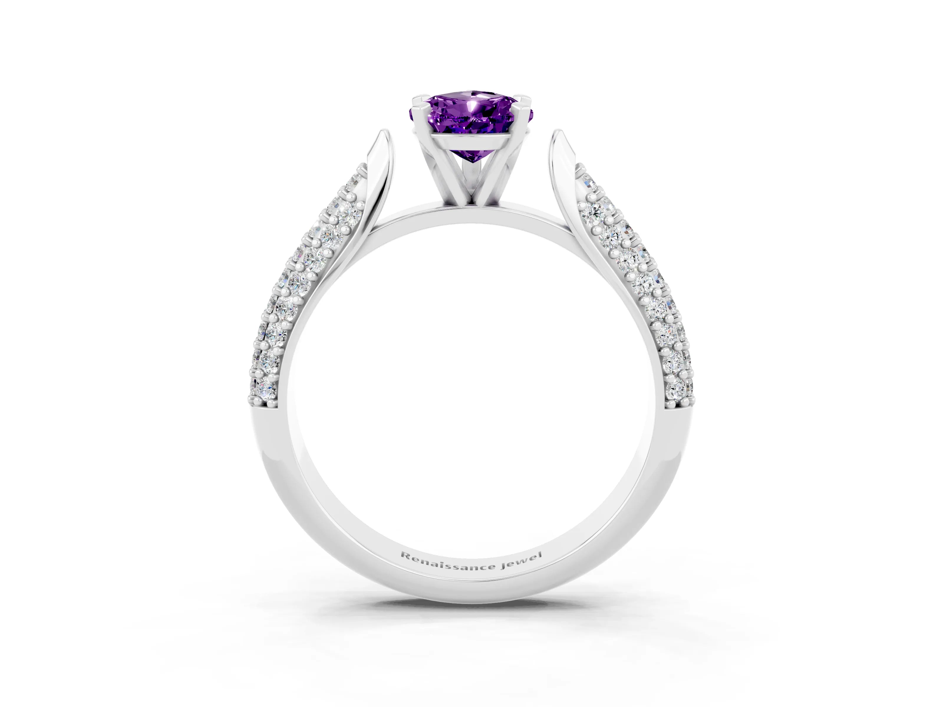 White gold Pear Cut Diamond Solitaire Engagement Ring with Pavé Band and Four-Prong Setting_3