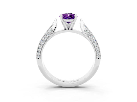 White gold Pear Cut Diamond Solitaire Engagement Ring with Pavé Band and Four-Prong Setting_3