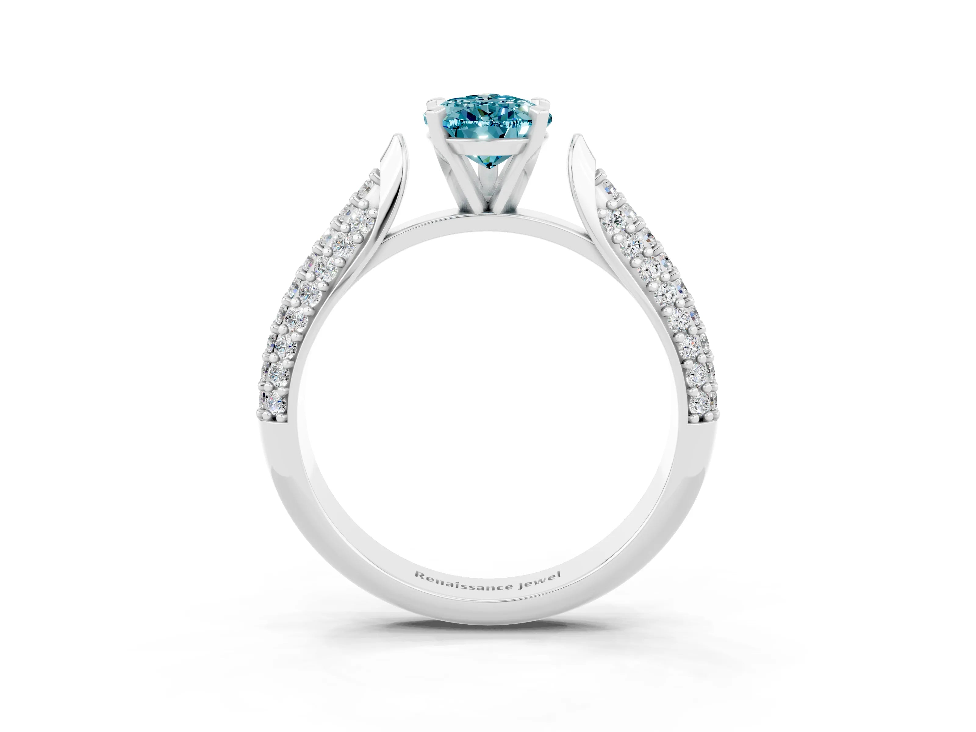 White gold Pear Cut Diamond Solitaire Engagement Ring with Pavé Band and Four-Prong Setting_3