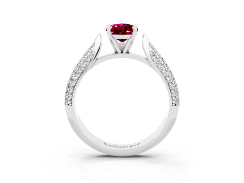 White gold Pear Cut Diamond Solitaire Engagement Ring with Pavé Band and Four-Prong Setting_3