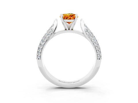 White gold Pear Cut Diamond Solitaire Engagement Ring with Pavé Band and Four-Prong Setting_3