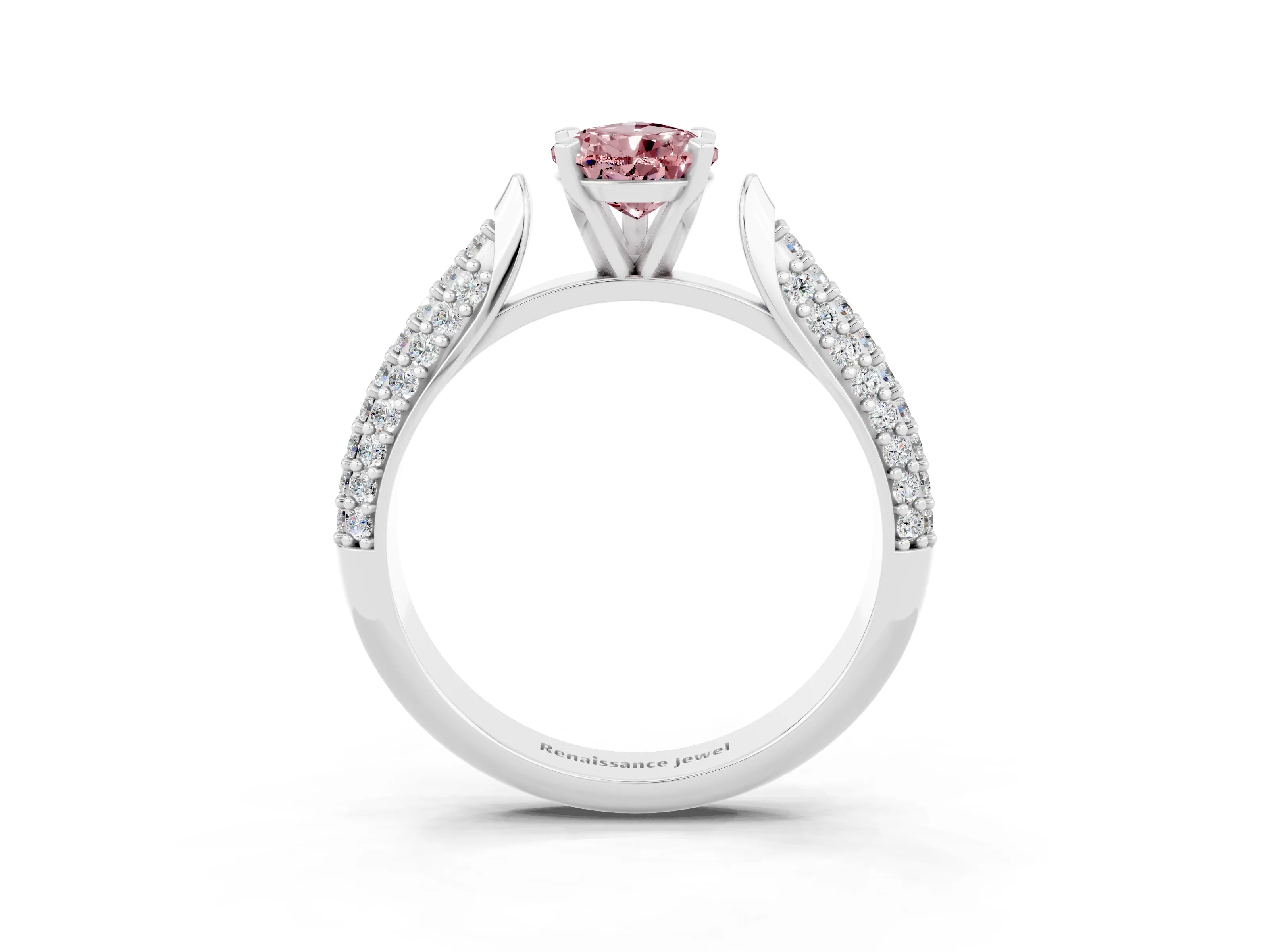 White gold Pear Cut Diamond Solitaire Engagement Ring with Pavé Band and Four-Prong Setting_3