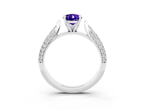 White gold Pear Cut Diamond Solitaire Engagement Ring with Pavé Band and Four-Prong Setting_3