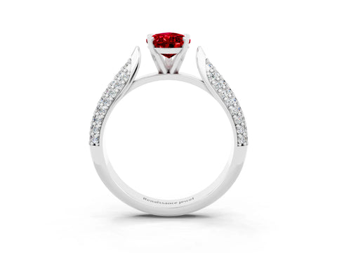 White gold Pear Cut Diamond Solitaire Engagement Ring with Pavé Band and Four-Prong Setting_3