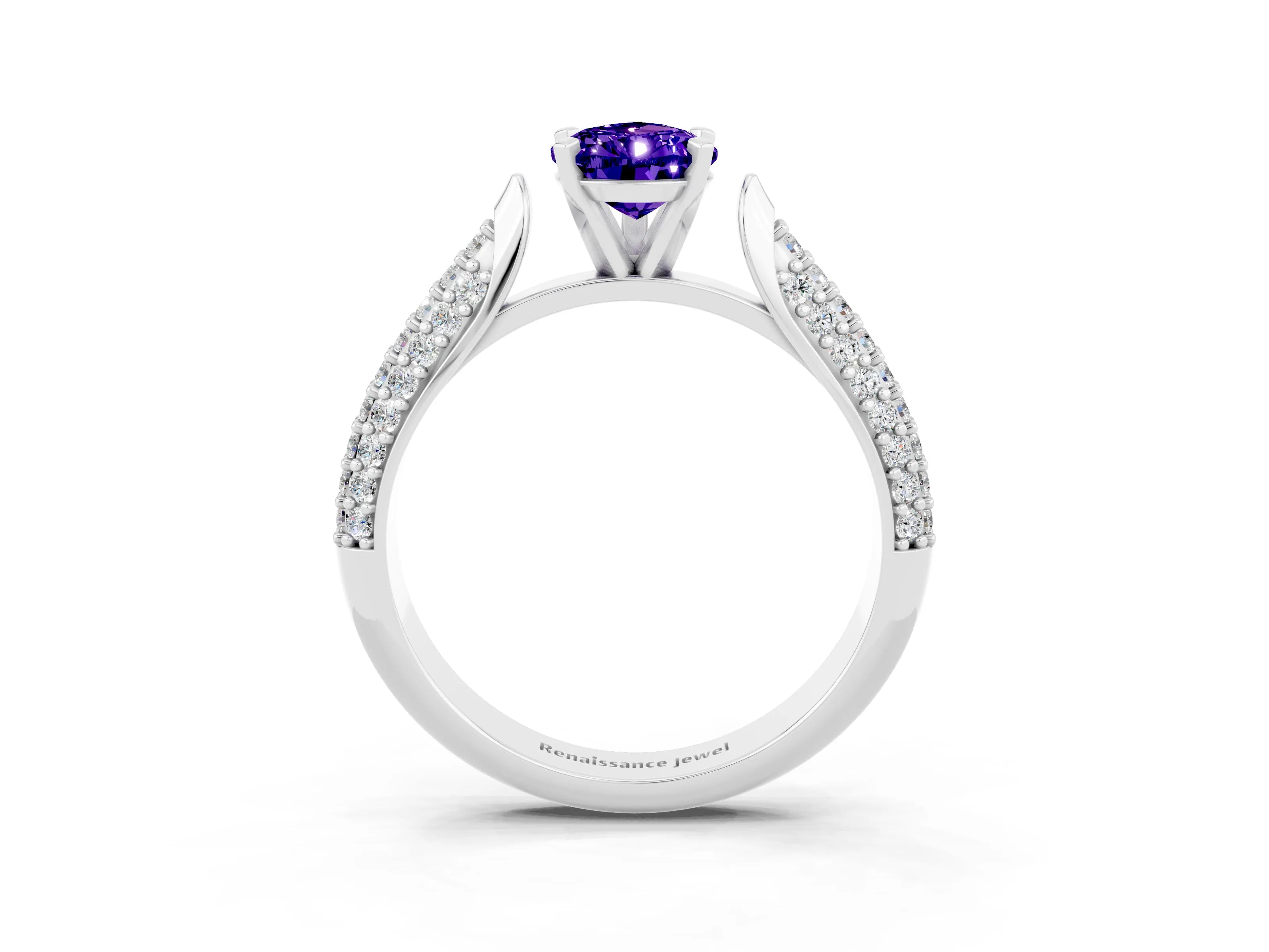 White gold Pear Cut Diamond Solitaire Engagement Ring with Pavé Band and Four-Prong Setting_3