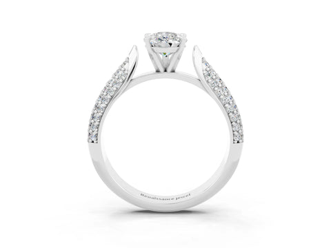 White gold Pear Cut Diamond Solitaire Engagement Ring with Pavé Band and Four-Prong Setting_3