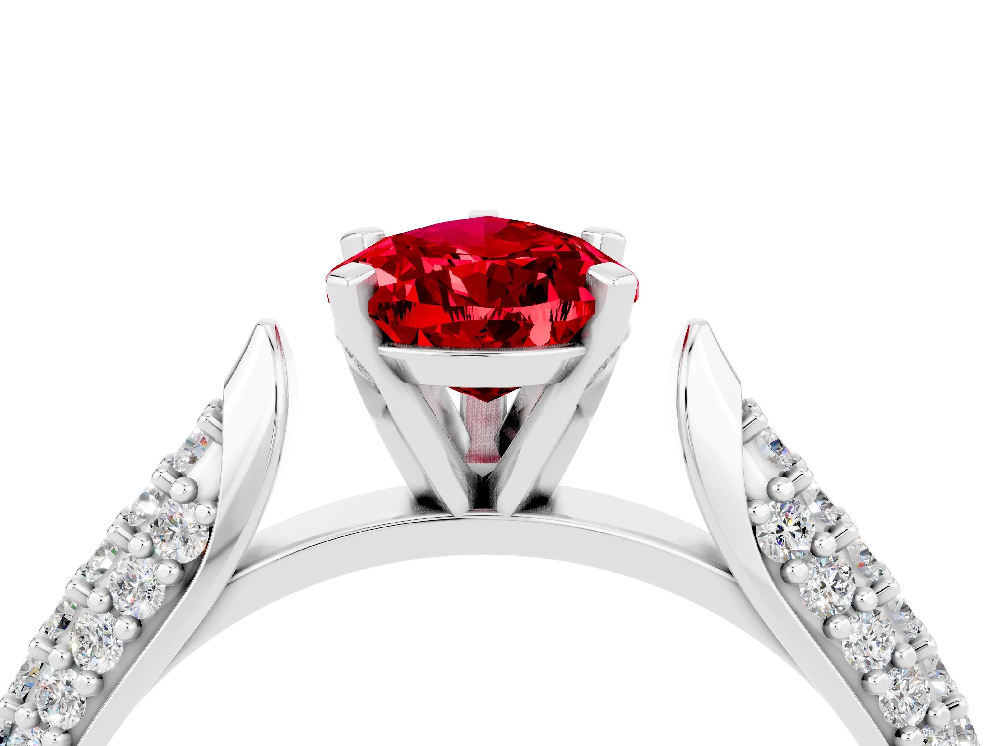 White gold Pear Cut Diamond Solitaire Engagement Ring with Pavé Band and Four-Prong Setting_4