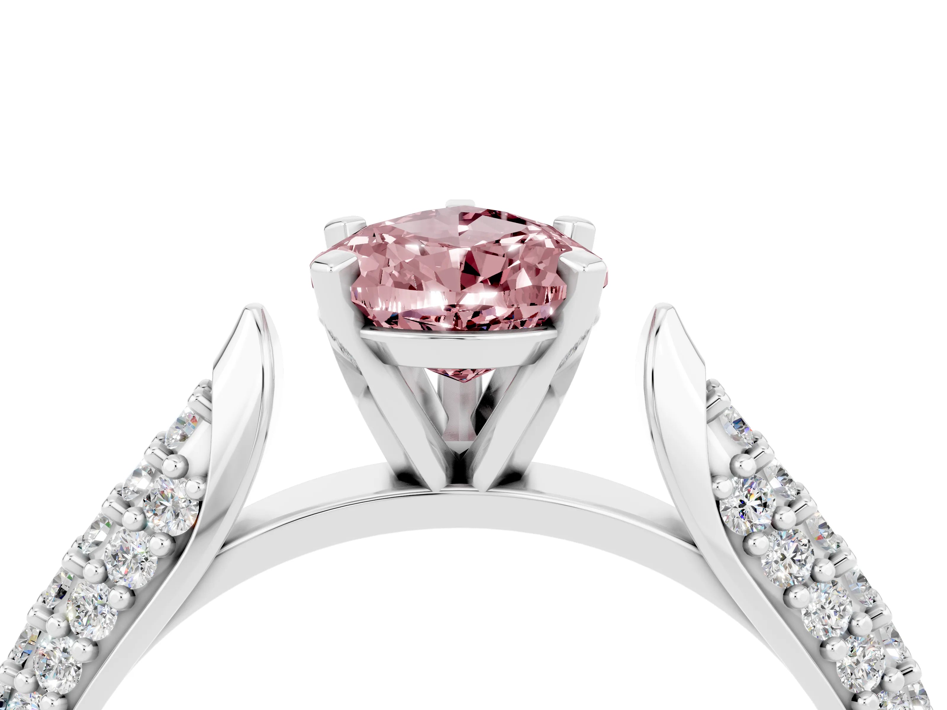 White gold Pear Cut Diamond Solitaire Engagement Ring with Pavé Band and Four-Prong Setting_4